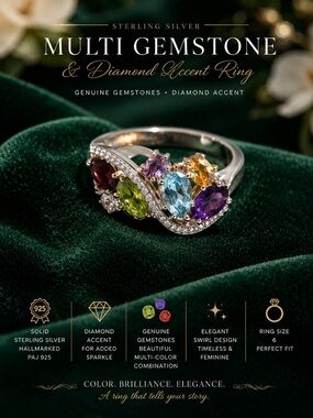 Sterling Silver Multi-Gemstone Ring - Multi Color